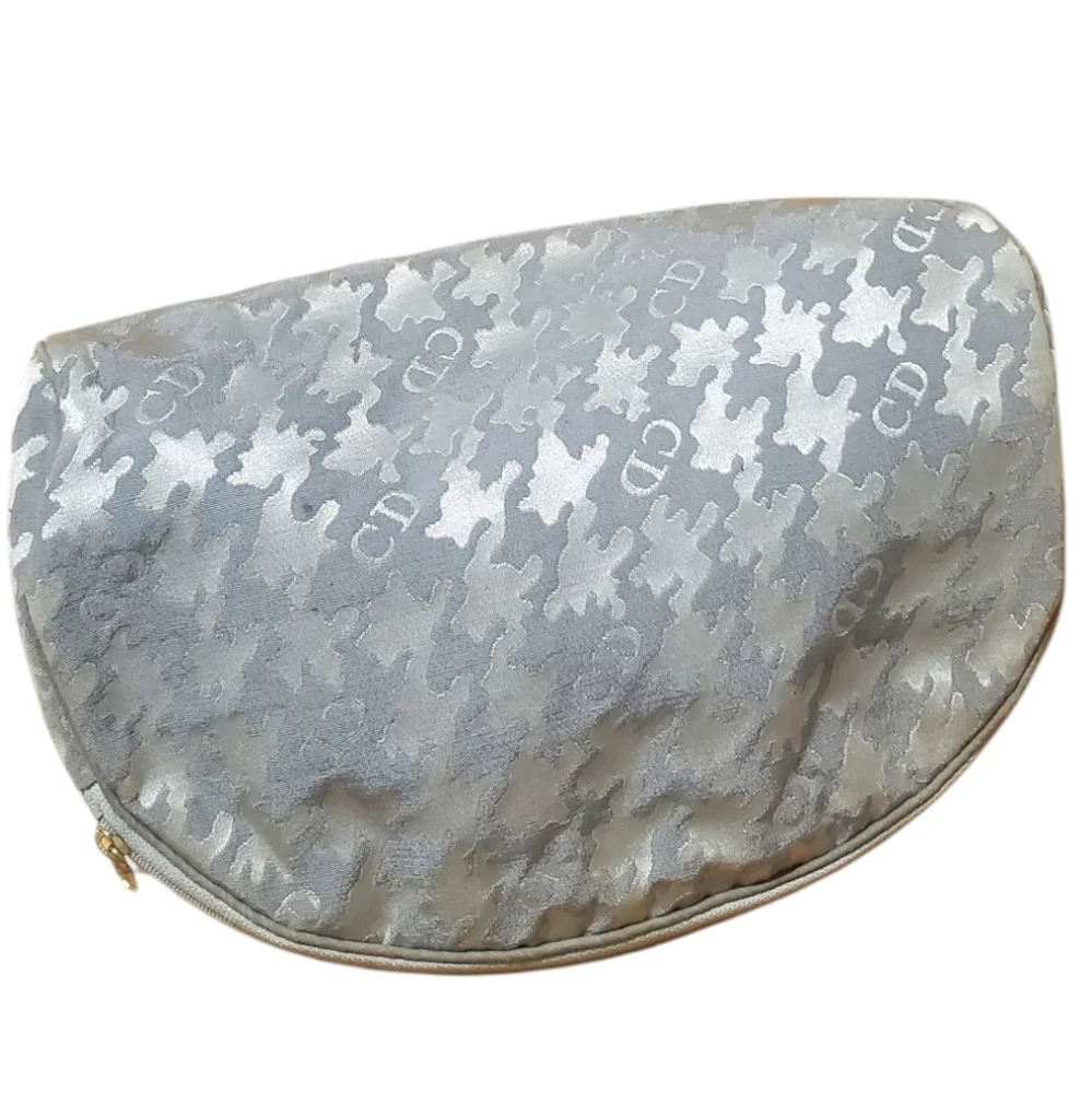 Vintage Christian Dior silver monogrammed cosmetic pouch clutch bag